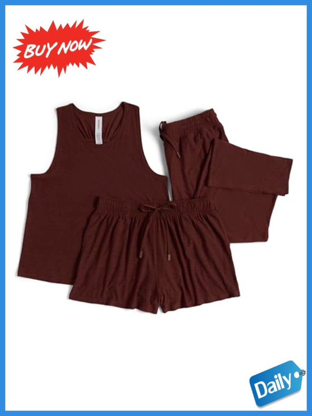 Women's 3-Piece Butter Soft Lounge Set Racerback Tank Shorts Crop Pants